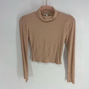 Fashion Nova Womens Beige Rib Knit Cropped Amerie Turtle Neck Sweater Medium NWT